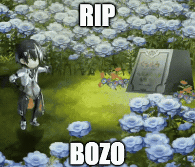 Video Game Character In Blue Flowers Rip Bozo GIF