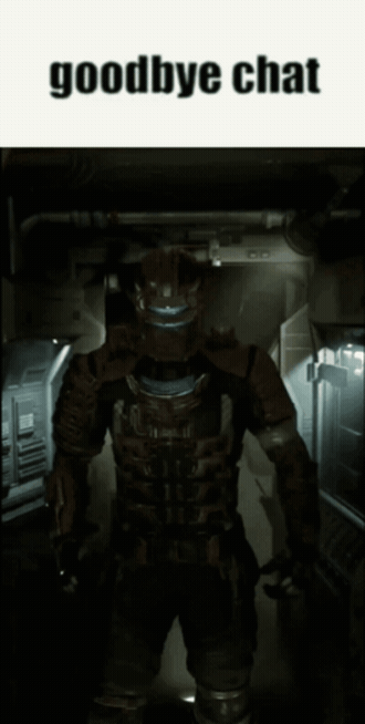 Video Game Character In Dark Room With Goodbye Chat GIF