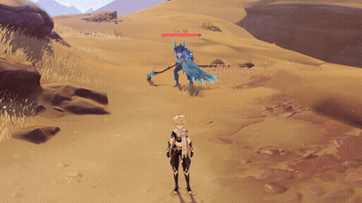 Video Game Character In Desert With Monster And LV 108 Red Circle GIF