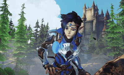 Video Game Character In Front Of Castle And Trees GIF