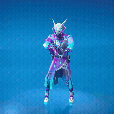 Video Game Character In Purple And Blue Outfit With Horns GIF