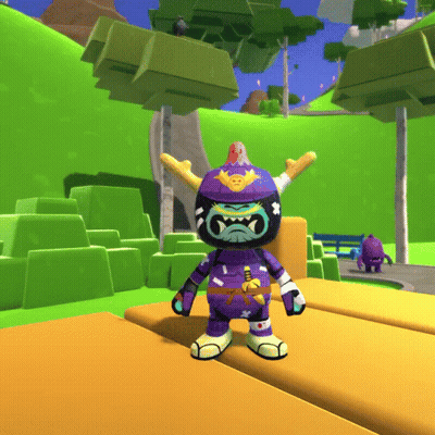 Video Game Character In Purple Samurai Outfit Standing On Table GIF