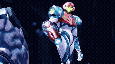 Video Game Character In Red And White Suit Holding Gun GIF