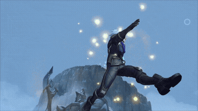 Video Game Character Jumping In Front Of Snowy Mountain GIF