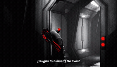 Video Game Character Laughing In Dark Hallway GIF