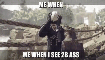 Video Game Character On Bridge Saying Me When I See 2B Ass GIF