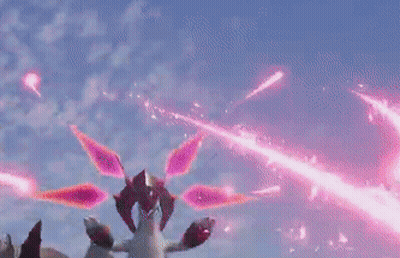 Video Game Character On Mountain With Purple Light From Mouth GIF