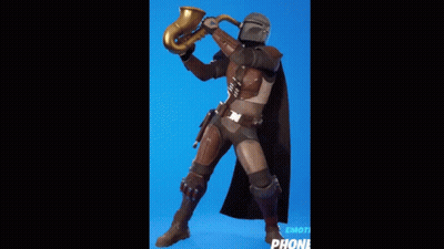 Video Game Character Playing Saxophone on Blue Background