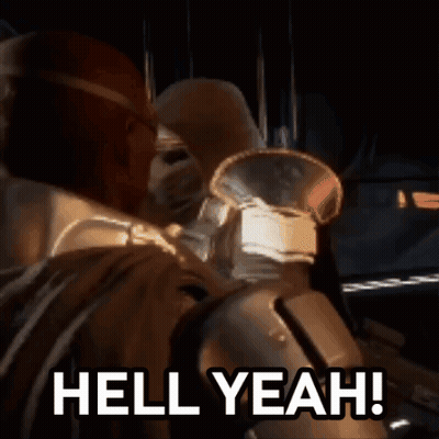 Video Game Character Saying Hell Yeah Beside Robot GIF