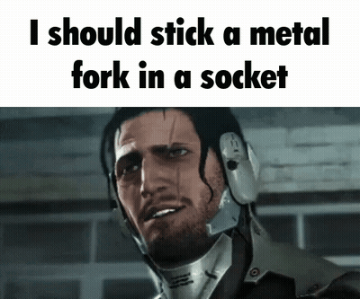 Video Game Character Saying I Should Stick Metal Fork In Socket GIF