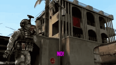 Video Game Character Saying No In Front Of Building GIF