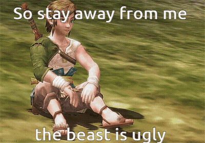Video Game Character Sitting In Grass Saying Stay Away GIF