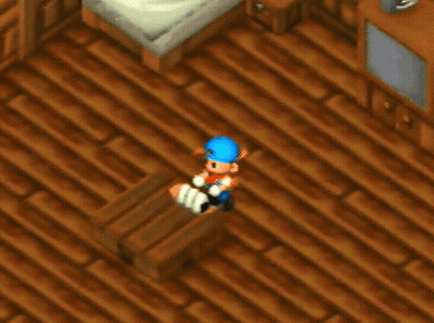 Video Game Character Sitting On Wooden Table GIF