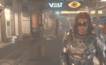 Video Game Character Standing Before Volt Them Rules Sign GIF
