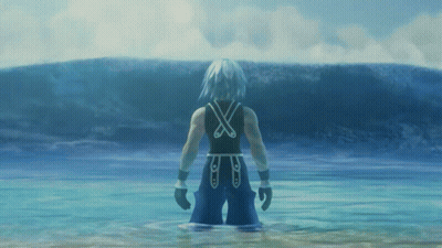 Video Game Character Standing In Water With X On Shirt GIF