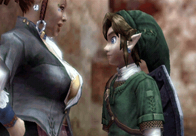 Video Game Character Standing Next To Woman GIF