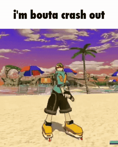 Video Game Character Standing On Beach Saying Im About To Crash Out GIF