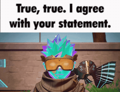 Video Game Character With Blue And Purple Hair And Goggles Says True True I Agree With Your Statement GIF