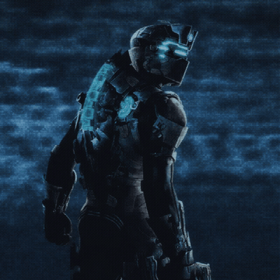 Video Game Character With Glowing Eyes And Helmet GIF