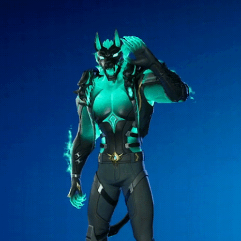 Video Game Character With Glowing Green Arms Blue Background GIF