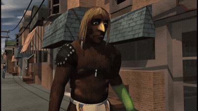 Video Game Character With Green Arm And Bird Head GIF