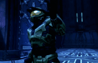 Video Game Character With Helmet Saying Halo GIF
