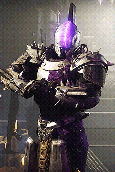 Video Game Character With Purple Helmet And Purple Light GIF