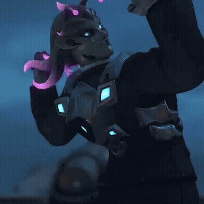 Video Game Character With Purple Horns And Glowing Eyes GIF
