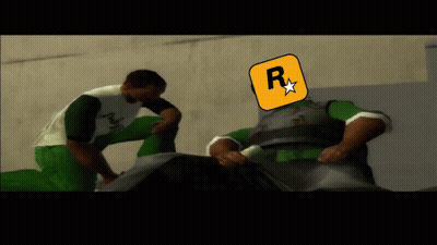 Video Game Character With Rockstar Logo On Face GIF