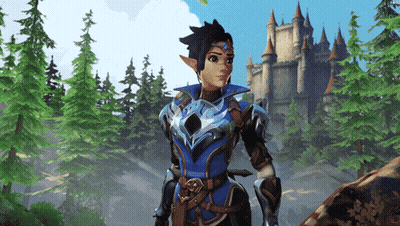 Video Game Character With Sword In Front Of Castle GIF