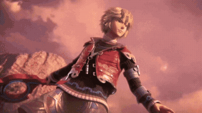 Video Game Character With Sword In Front Of Mountain GIF