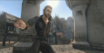 Video Game Man Standing In Front Of Celtic Pillar GIF