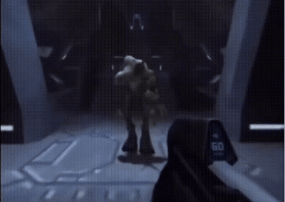 Video Game Played In Dark Room With Person Standing GIF