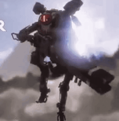 Video Game Robot Flying With Gun GIF