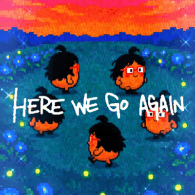 Video Game Saying Here We Go Again With Cartoon Characters GIF