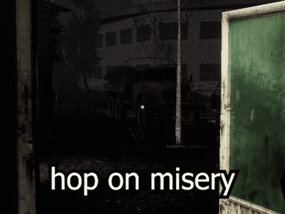 Video Game Scene Saying Hop On Misery GIF