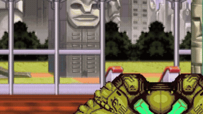 Video Game Scene With Statue And Cartoon Character GIF