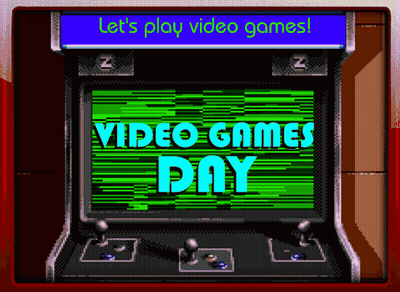 Video Game Screen Says Let's Play Video Games Day GIF