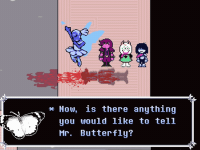 Video Game Screenshot Saying Now Is There Anything You Would Like To Tell Mr Butterfly GIF