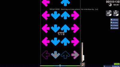 Video Game Screenshot With Pink And Blue Arrows GIF