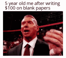 Vince Mcmahon Money 5 Year Old Me Writing $100 On Blank Papers GIF