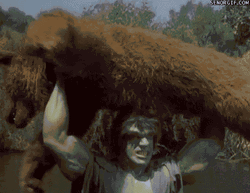 Vintage Hulk Lifting A Bear GIF
