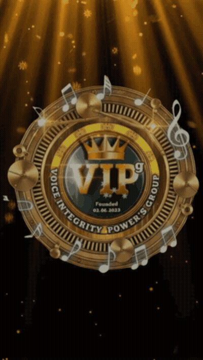 VIP9 Voice Integrity Powers Group Logo With Musical Notes GIF
