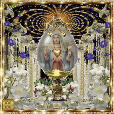 Virgin Mary With Flowers And Bobe Kepei Button GIF