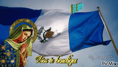 Virgin With Flag Saying Dios Te Bendiga GIF