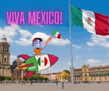 Viva Mexico Cartoon Riding Spaceship GIF