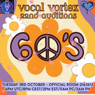 Vocal Vortex 22Nd Auditions Poster With Flowers And Peace Sign GIF