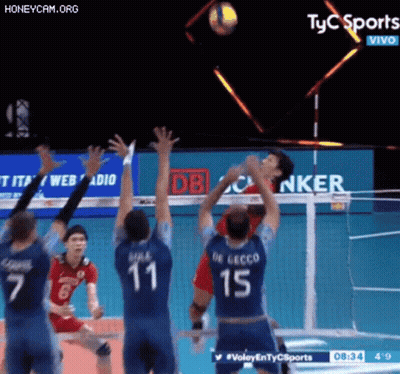 Volleyball Player Number 15 Jumping To Block Ball GIF