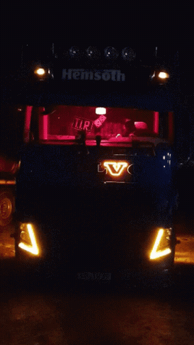Volvo Truck Lit Up In Dark GIF