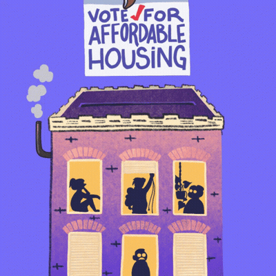 Vote For Affordable Housing Sign Above House GIF